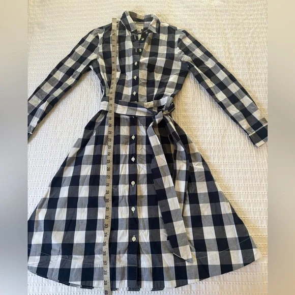 J. Crew Navy and White Gingham Dress with Belt 00 - Picture 6 of 8